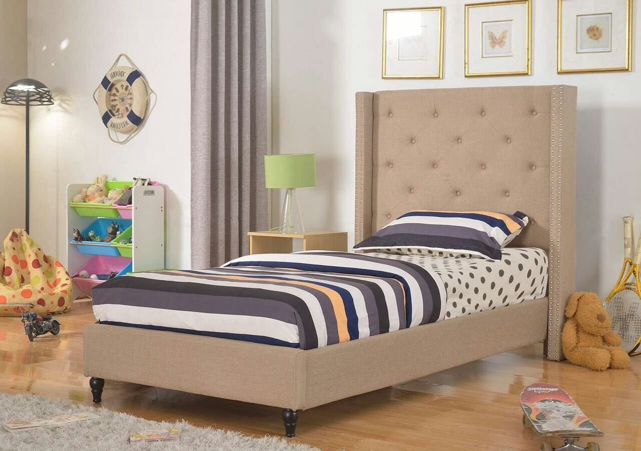 Tall Headboard Platform Bed with Slats Queen Vermont Furniture Modern